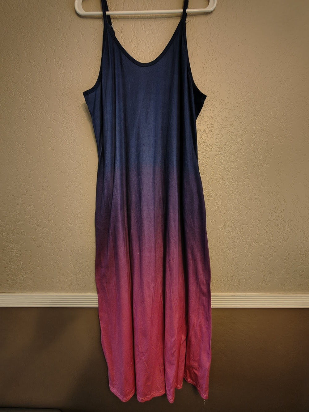 Women's Ombre 1X Maxi Dress - Blue To Pink Adjustable Spaghetti Straps